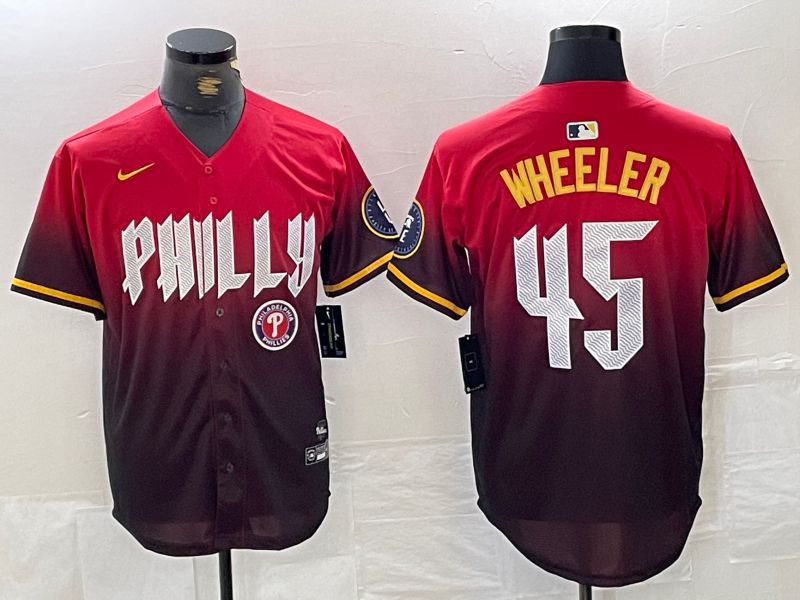 Men Philadelphia Phillies #45 Wheeler Red City Edition Nike 2024 MLB Jersey style 5